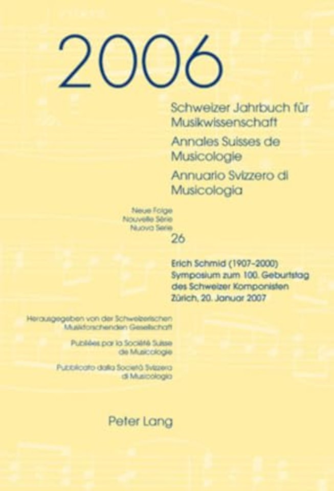 Schweizer Jahrbuch Fuer Musikwissenschaft- Annales Suisses de Musicologie- Annuario Svizzero Di Musicologia