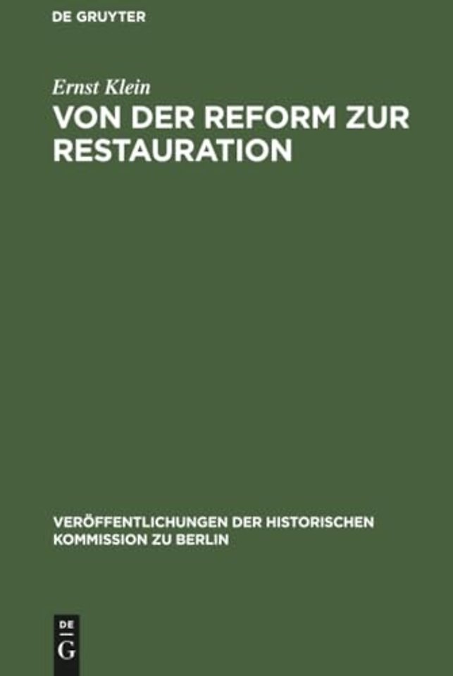 Von Der Reform Zur Restauration