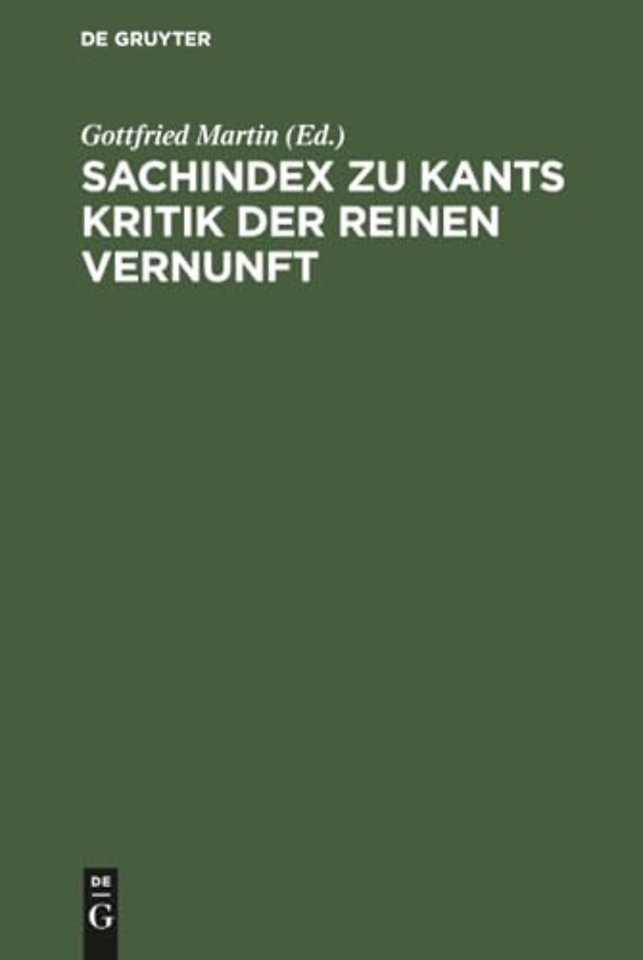 Sachindex zu Kants Kritik der reinen Vernunft