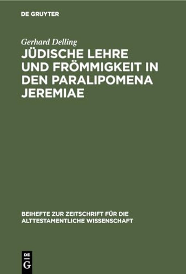 Judische Lehre und Frommigkeit in den Paralipomena Jeremiae