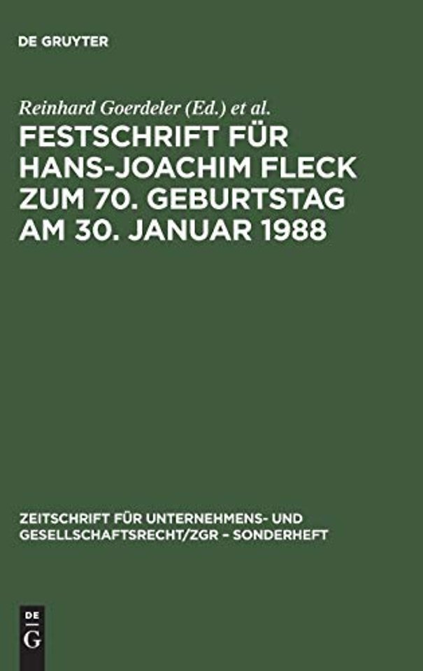 Festschrift für Hans–Joachim Fleck zum 70. Geburtstag am 30. Januar 1988
