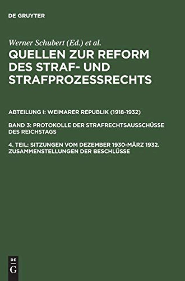 Sitzungen vom Dezember 1930–März 1932. Zusammenstellungen der Beschlüsse