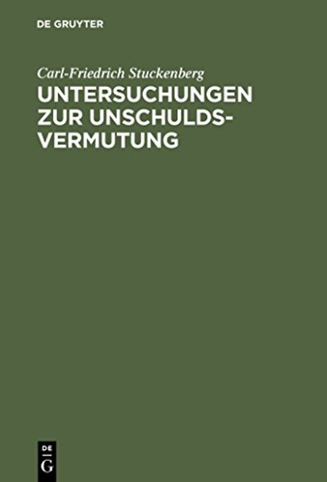Untersuchungen Zur Unschuldsvermutung