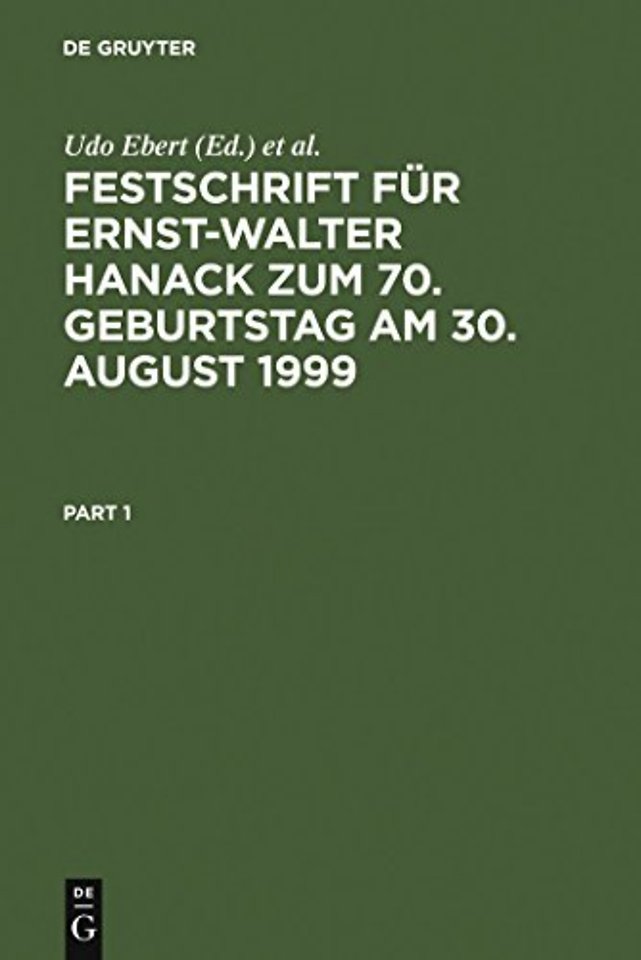 Festschrift für Ernst–Walter Hanack zum 70. Geburtstag am 30. August 1999