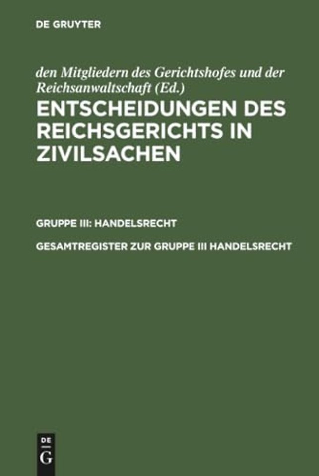 Gesamtregister zur Gruppe III Handelsrecht