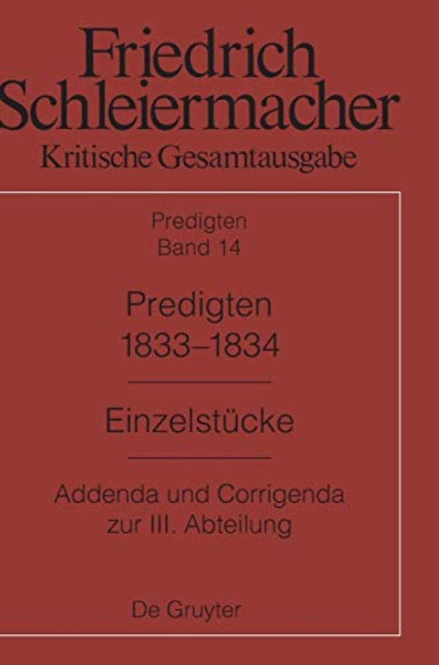 Predigten 1833–1834 – Einzelstücke. Addenda und Corrigenda zur III. Abteilung