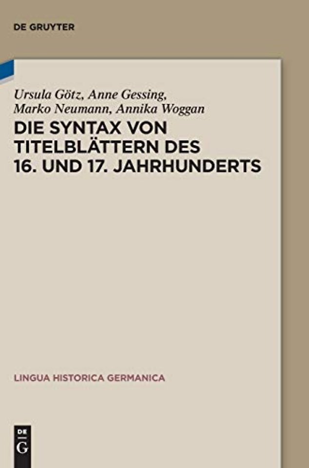 Die Syntax von Titelblättern des 16. und 17. Jahrhunderts