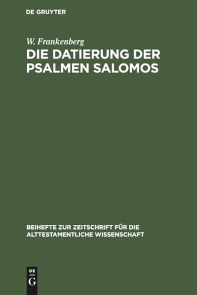 Die Datierung der Psalmen Salomos – Ein Beitrag zur jüdischen Geschichte