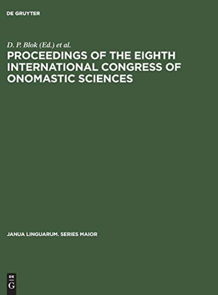 Proceedings of the Eighth International Congress of Onomastic Sciences