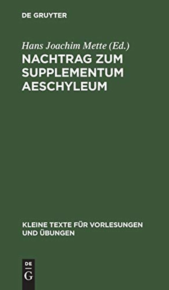 Nachtrag zum Supplementum Aeschyleum