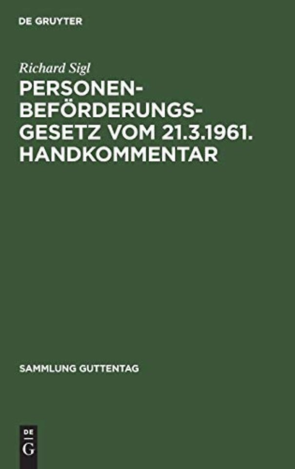 Personenbeförderungsgesetz vom 21.3.1961. Handko – Nachtrag