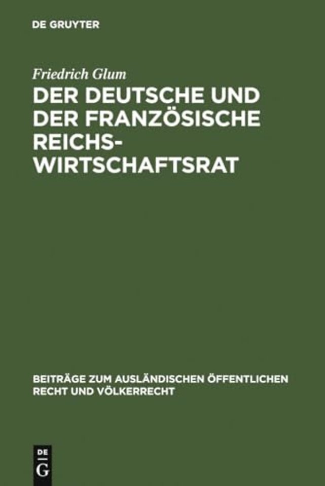 Der Deutsche Und Der Franzosische Reichswirtschaftsrat