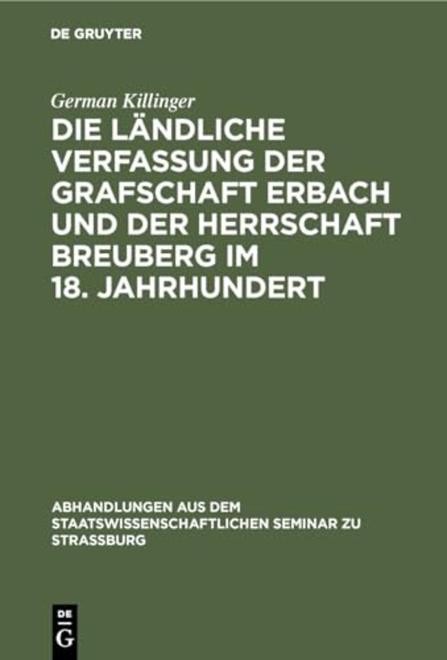Die Landliche Verfassung Der Grafschaft Erbach Und Der Herrschaft Breuberg Im 18. Jahrhundert
