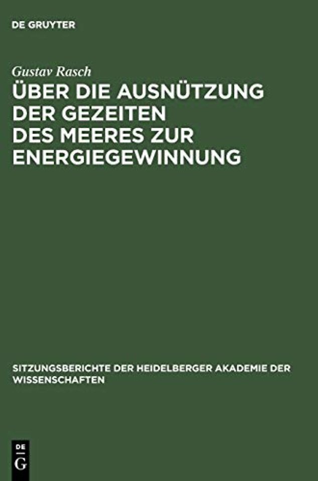Uber Die Ausnutzung Der Gezeiten Des Meeres Zur Energiegewinnung