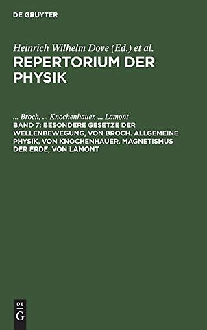 Besondere Gesetze der Wellenbewegung, von Broch. Allgemeine Physik, von Knochenhauer. Magnetismus der Erde, von Lamont