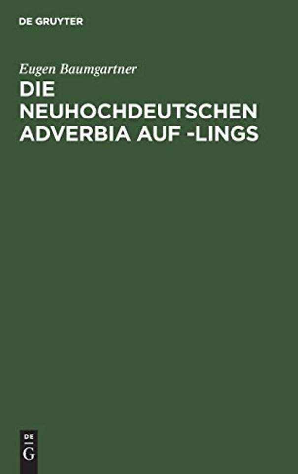 Die Neuhochdeutschen Adverbia Auf -Lings