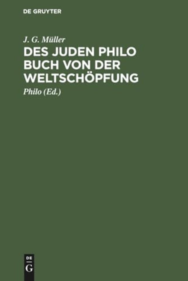 Des Juden Philo Buch Von Der Weltschopfung