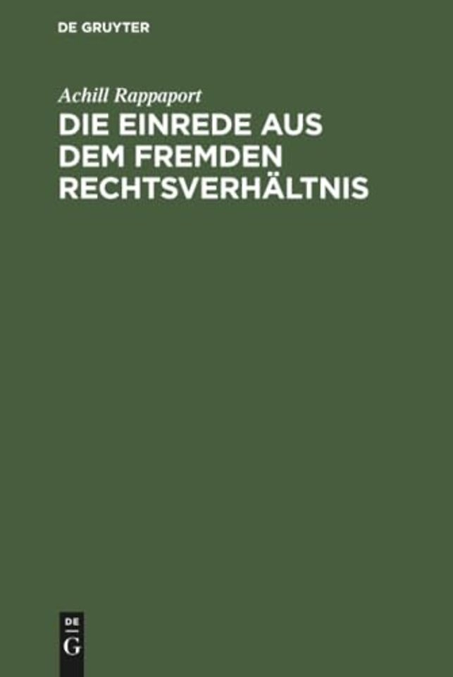 Die Einrede Aus Dem Fremden Rechtsverhaltnis