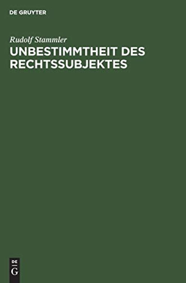 Unbestimmtheit Des Rechtssubjektes