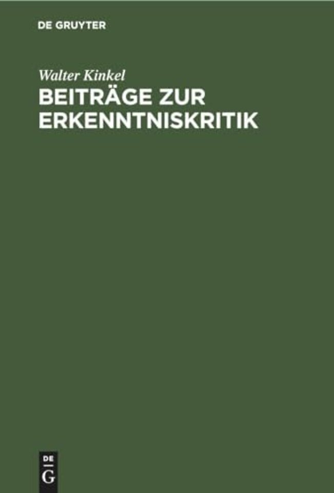 Beitrage Zur Erkenntniskritik