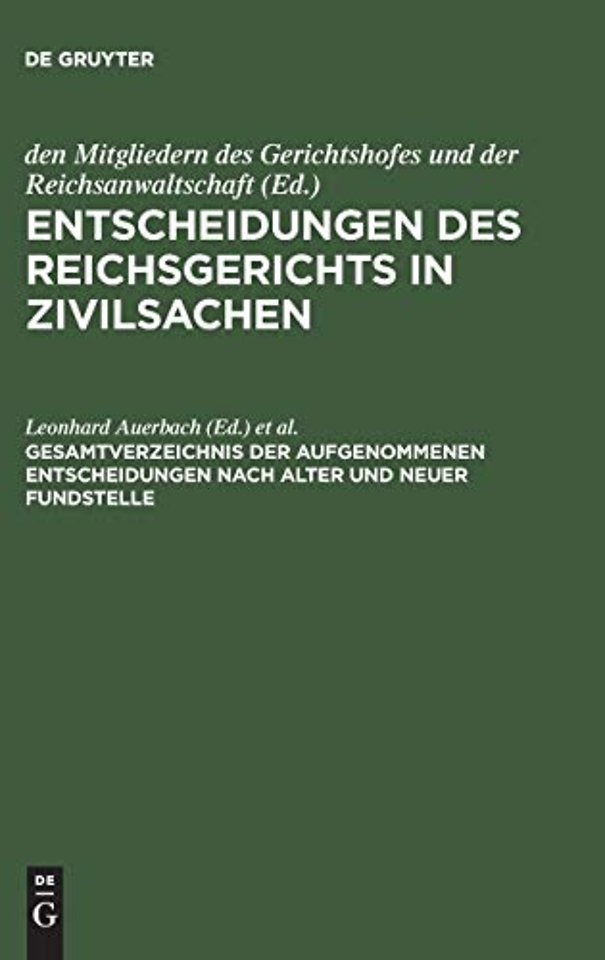 Gesamtverzeichnis der aufgenommenen Entscheidungen nach alter und neuer Fundstelle