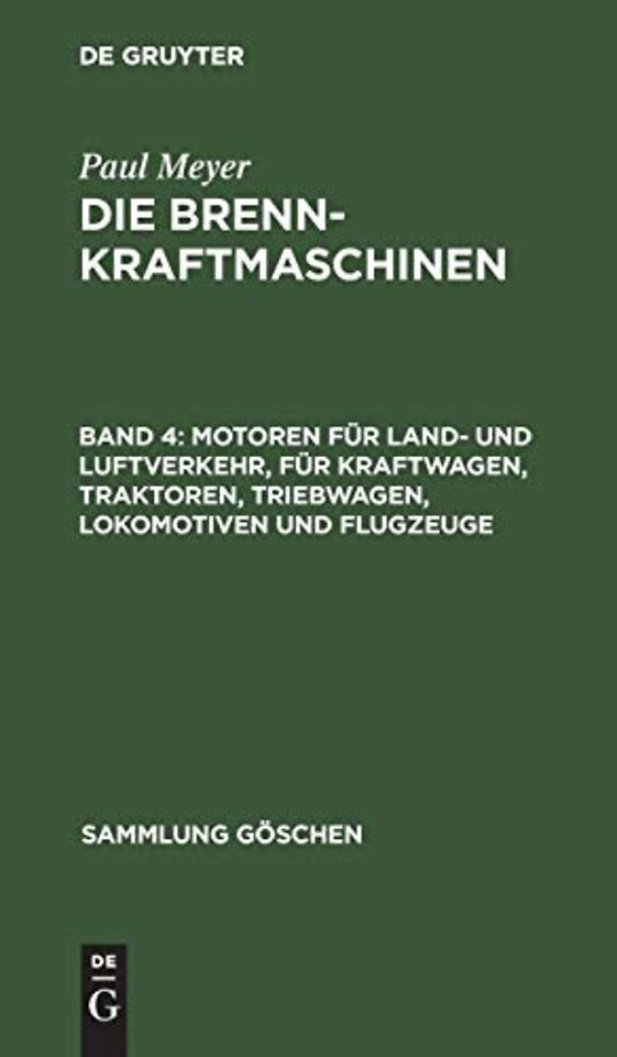 Motoren für Land– und Luftverkehr, für Kraftwagen, Traktoren, Triebwagen, Lokomotiven und Flugzeuge