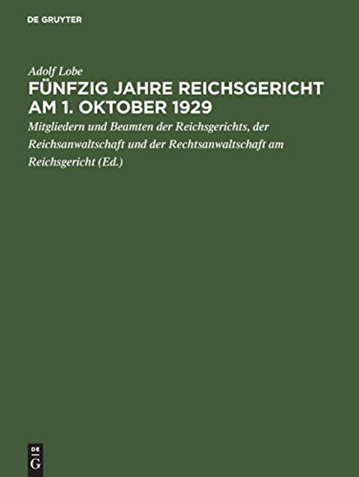 Funfzig Jahre Reichsgericht Am 1. Oktober 1929