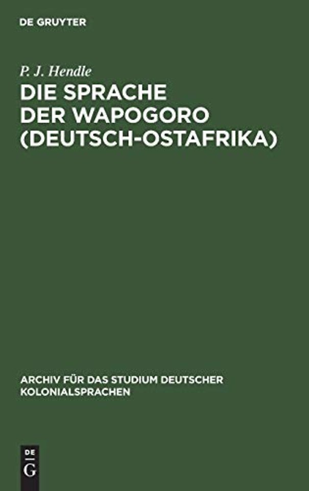 Die Sprache Der Wapogoro (Deutsch-Ostafrika)