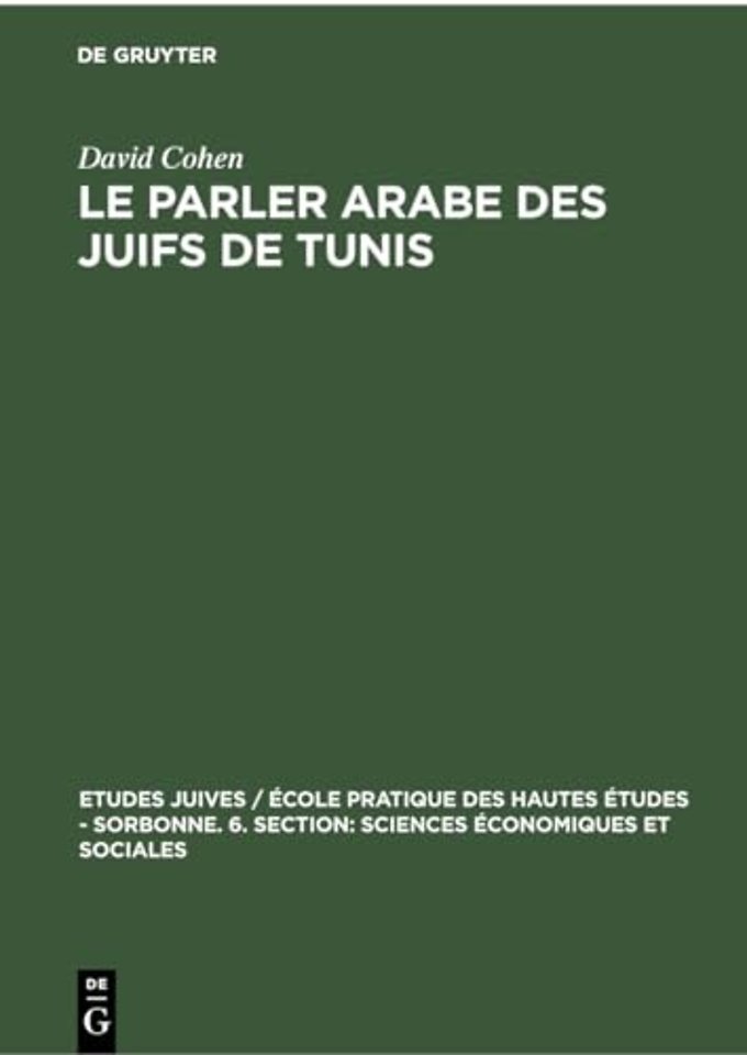 Le Parler Arabe Des Juifs de Tunis