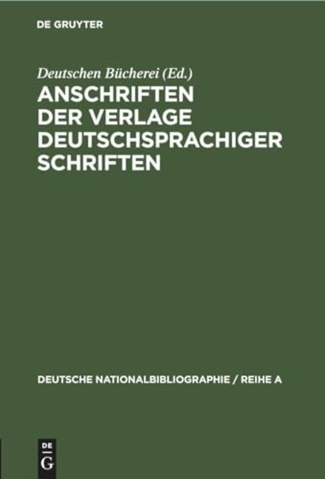 Anschriften Der Verlage Deutschsprachiger Schriften