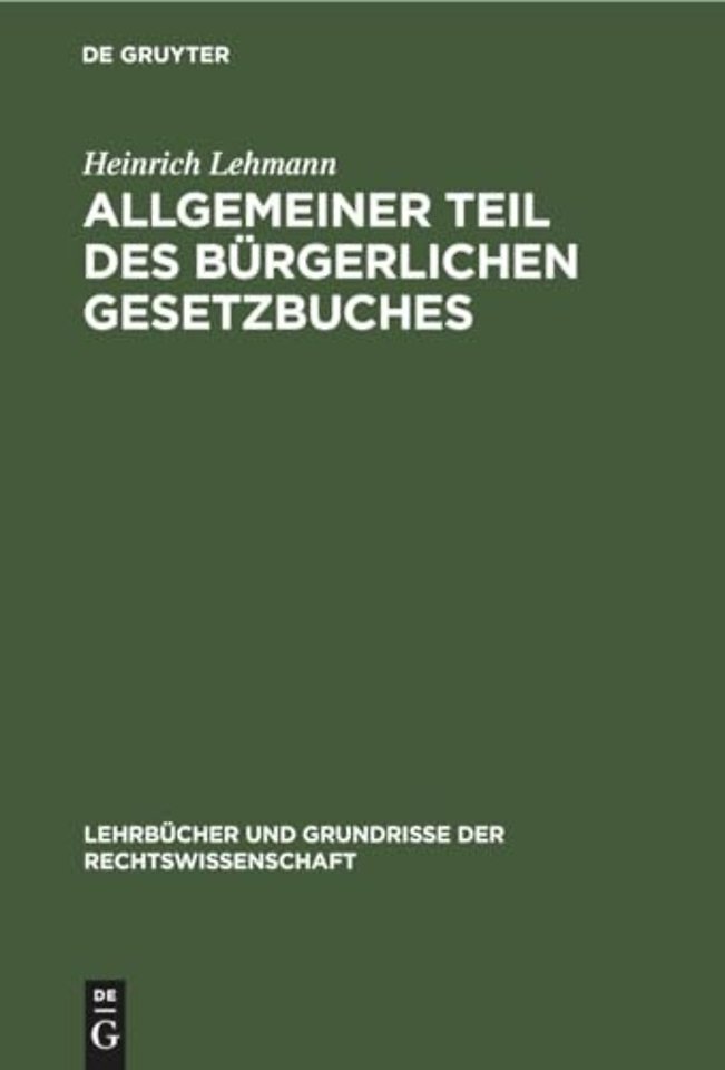 Allgemeiner Teil Des Burgerlichen Gesetzbuches