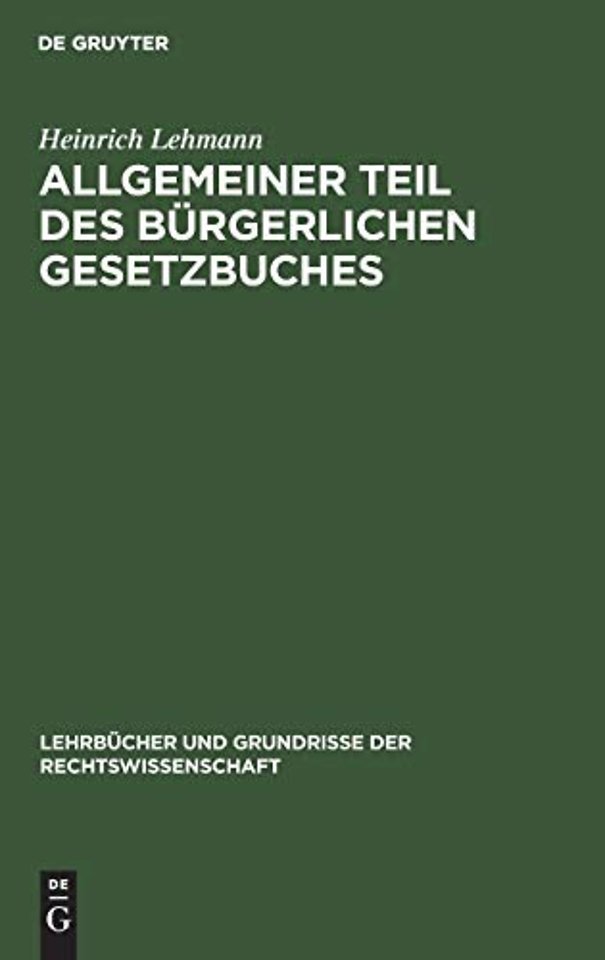 Allgemeiner Teil Des Burgerlichen Gesetzbuches