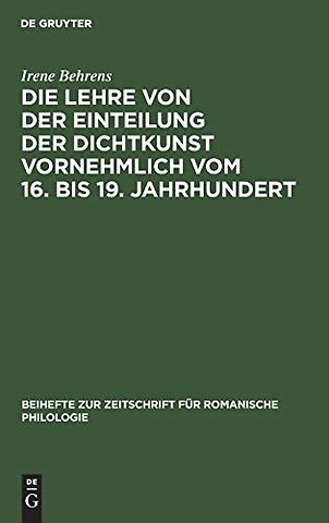 Die Lehre von der Einteilung der Dichtkunst vorn – Studien zur Geschichte der poetischen Gattungen