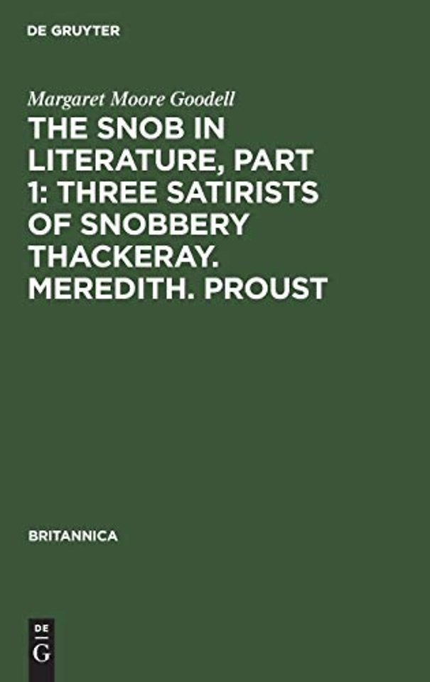 The Snob in Literature, Part 1: Three Satirists of Snobbery Thackeray. Meredith. Proust
