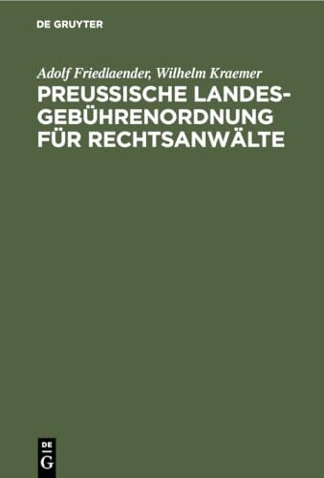 Preußische Landesgebuhrenordnung Fur Rechtsanwalte