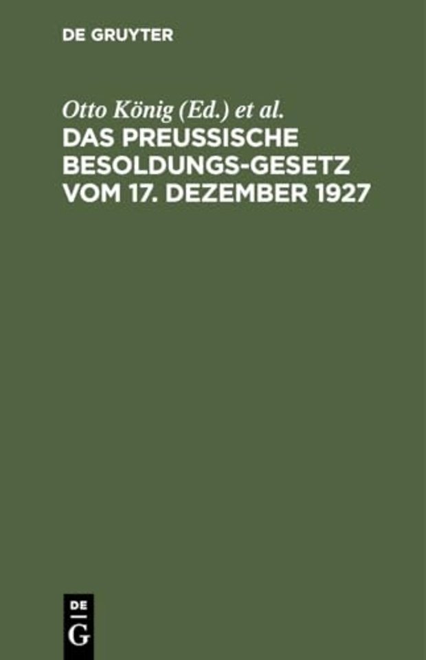 Das Preußische Besoldungsgesetz Vom 17. Dezember 1927