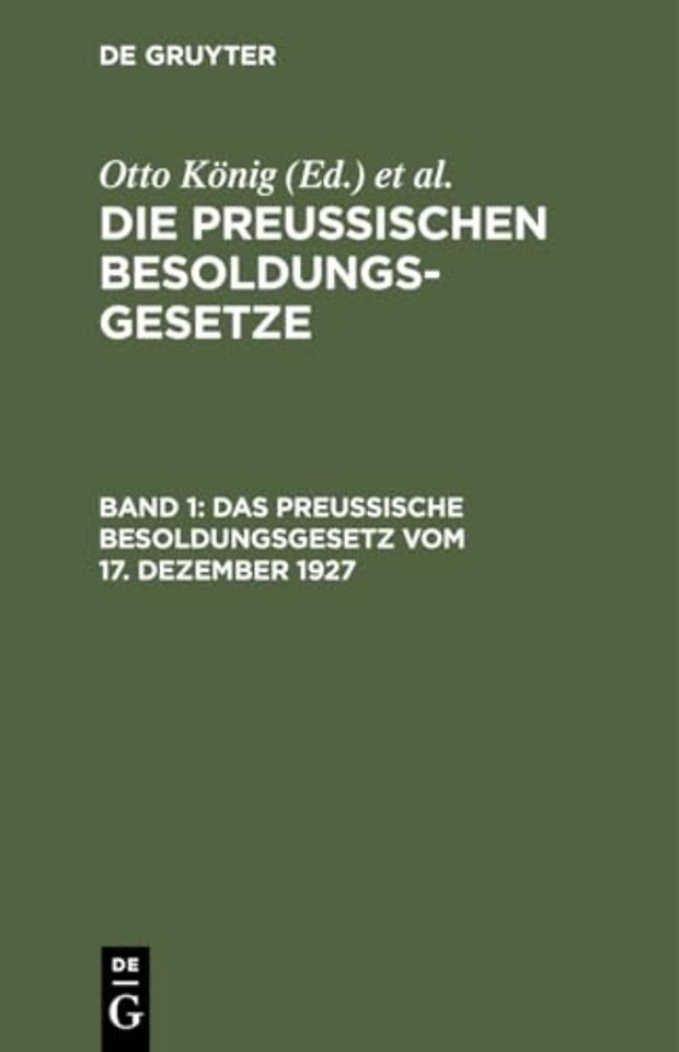 Das Preußische Besoldungsgesetz Vom 17. Dezember 1927