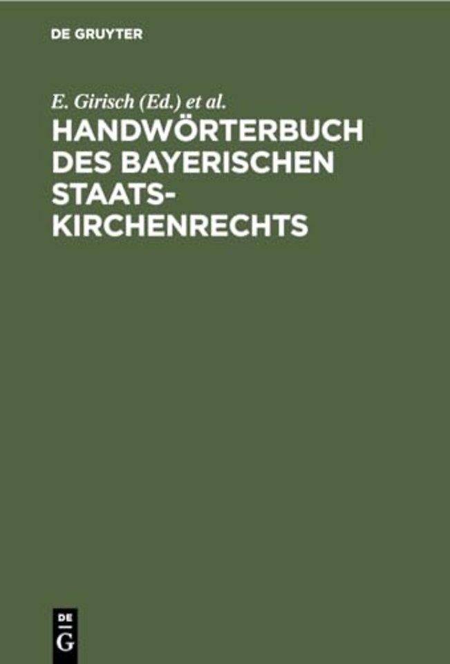 Handworterbuch Des Bayerischen Staatskirchenrechts