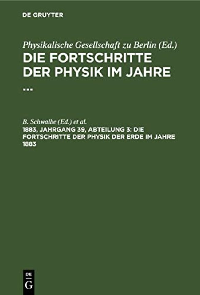 Die Fortschritte Der Physik Der Erde Im Jahre 1883