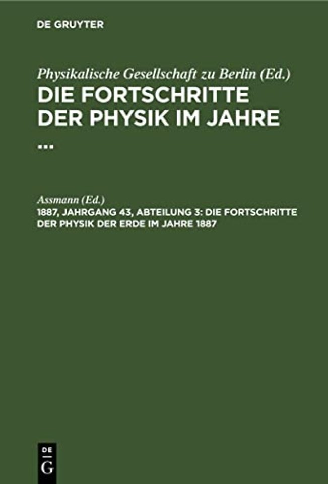 Die Fortschritte Der Physik Der Erde Im Jahre 1887