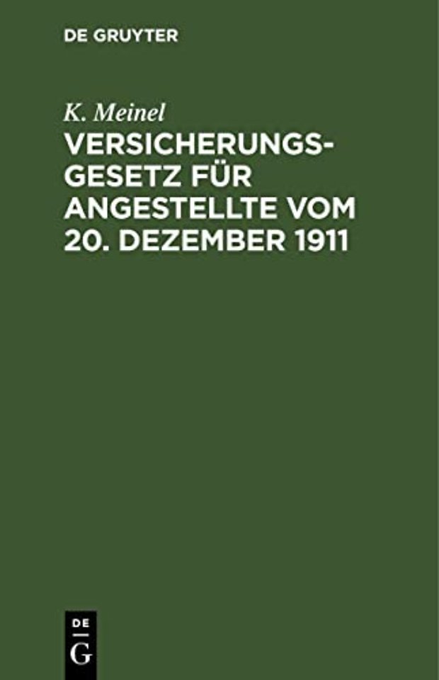 Versicherungsgesetz Fur Angestellte Vom 20. Dezember 1911