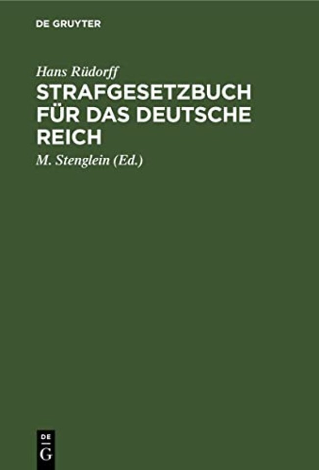 Strafgesetzbuch Fur Das Deutsche Reich