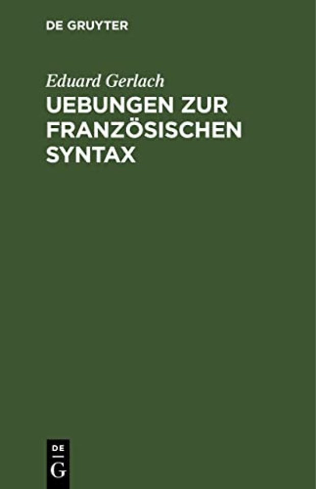 Uebungen Zur Franzosischen Syntax