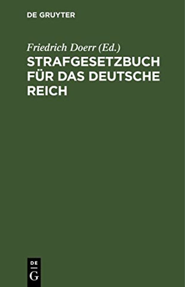 Strafgesetzbuch Fur Das Deutsche Reich