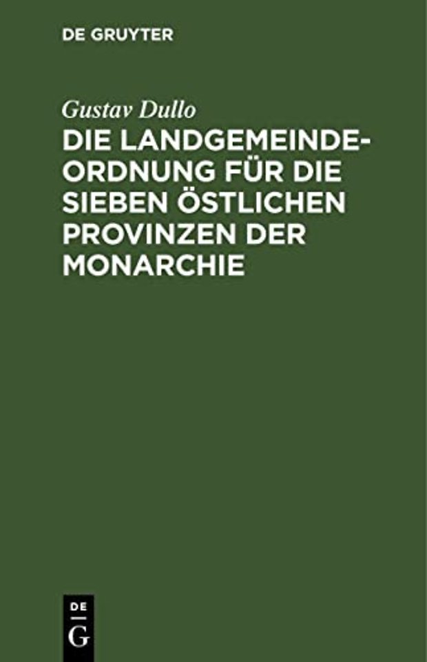 Die Landgemeindeordnung für die sieben östlichen – Mit Einleitung, Anmerkungen und Sachregister