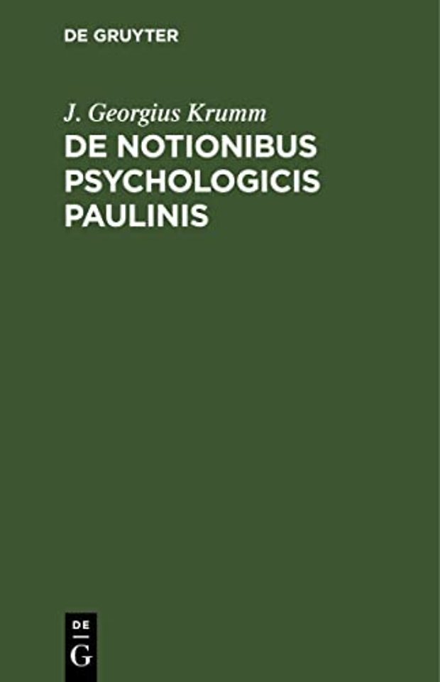 De notionibus psychologicis Paulinis – Dissertatio