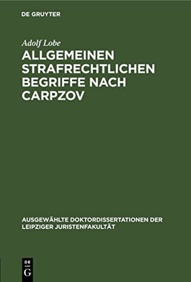 Allgemeinen strafrechtlichen Begriffe nach Carpzov