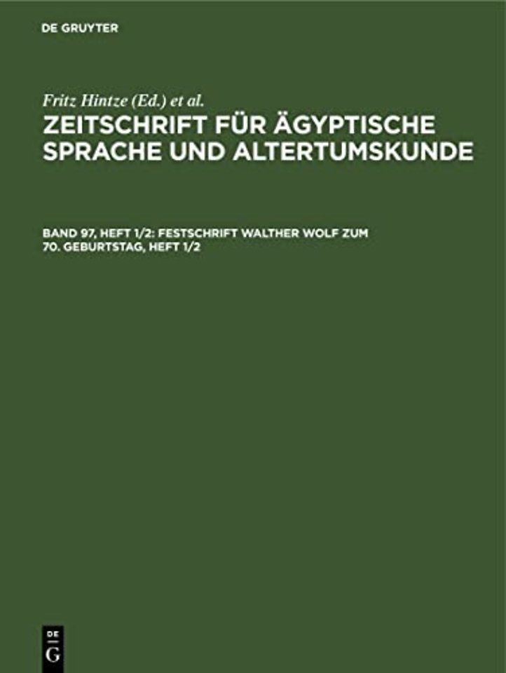 Festschrift Walther Wolf zum 70. Geburtstag, Heft 1/2
