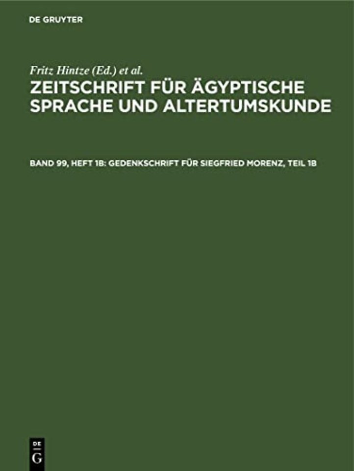 Gedenkschrift für Siegfried Morenz, Teil 1b