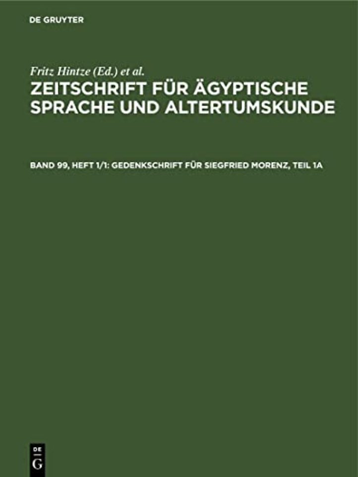 Gedenkschrift Fur Siegfried Morenz, Teil 1a